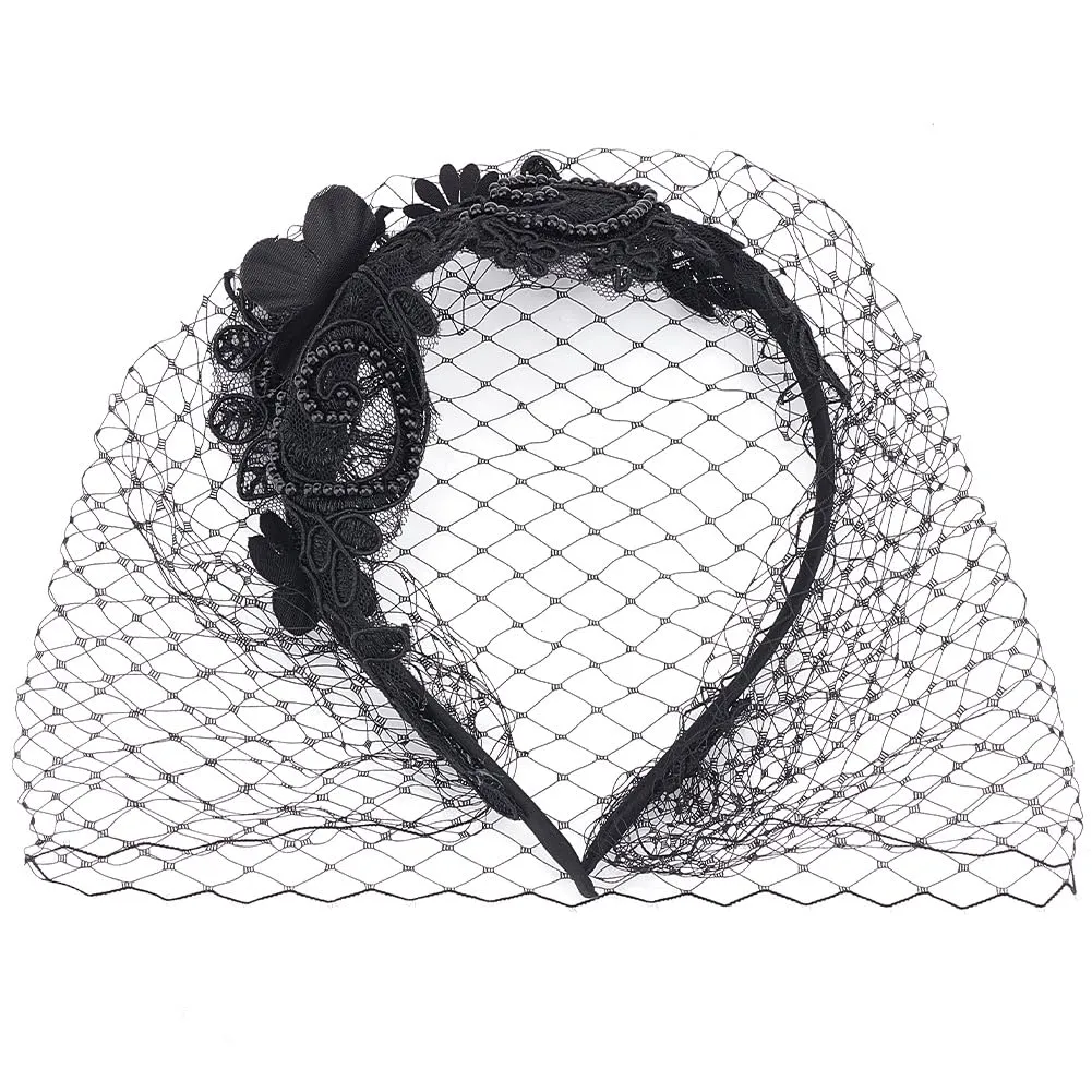 1 Pc Black Mesh Lace Headband, Bridal Wedding Floral Mesh Veil Fascinator Funeral Hats Tea Party Flower Fascinator for Women Brithday Gift Decoration