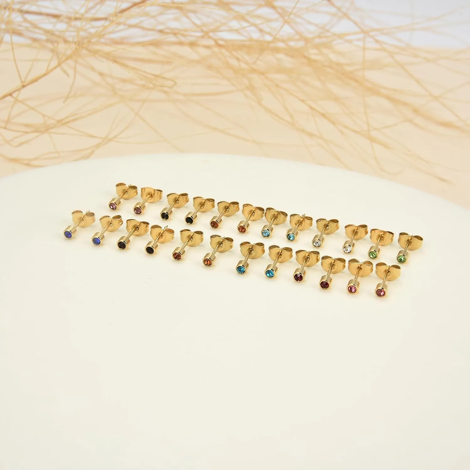 12 Pairs Ear Piercing Stud Earrings, Surgical Stainless Steel Multicolor Cubic Zirconia Birthstone Stud Earrings for Ear Piercing Guns