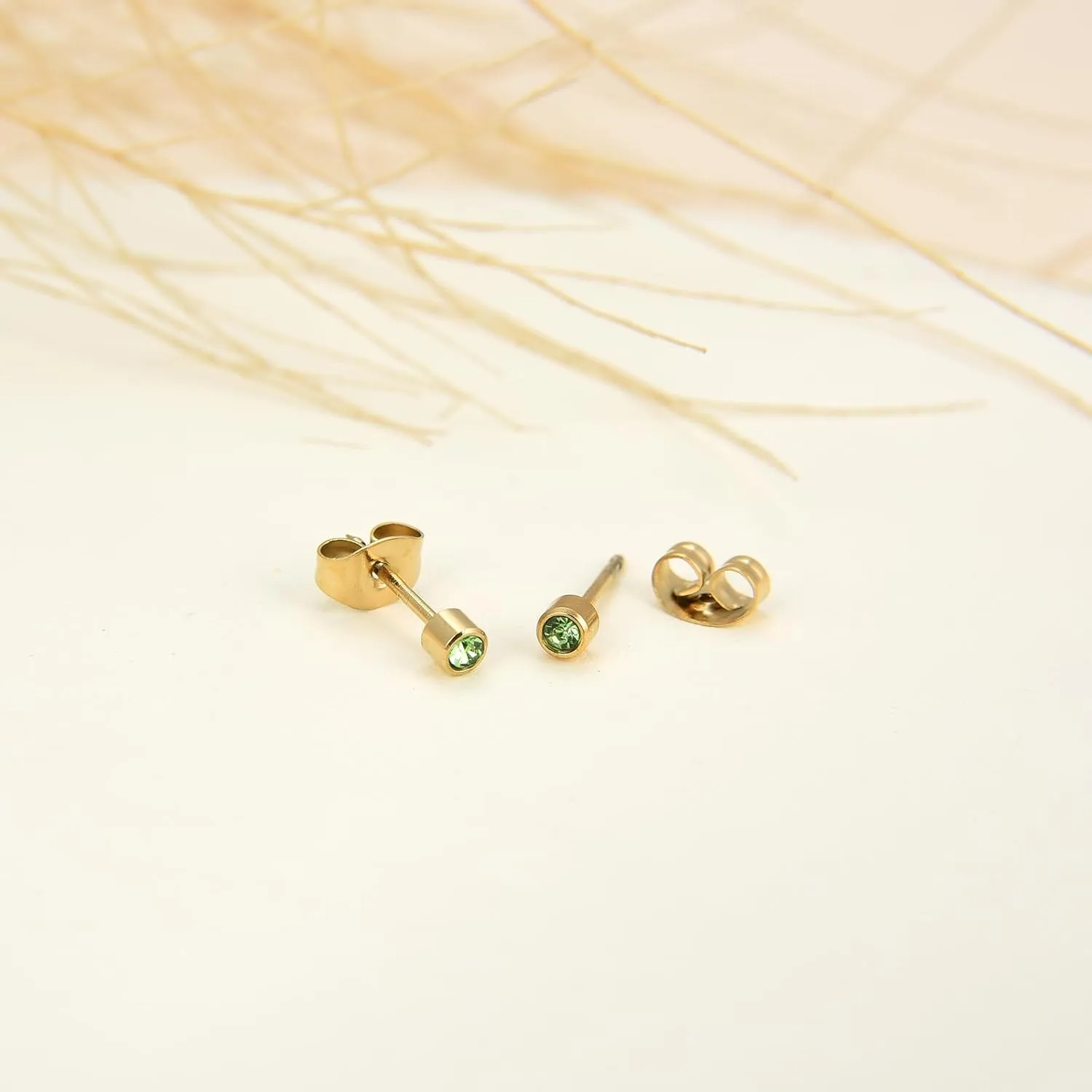12 Pairs Ear Piercing Stud Earrings, Surgical Stainless Steel Multicolor Cubic Zirconia Birthstone Stud Earrings for Ear Piercing Guns
