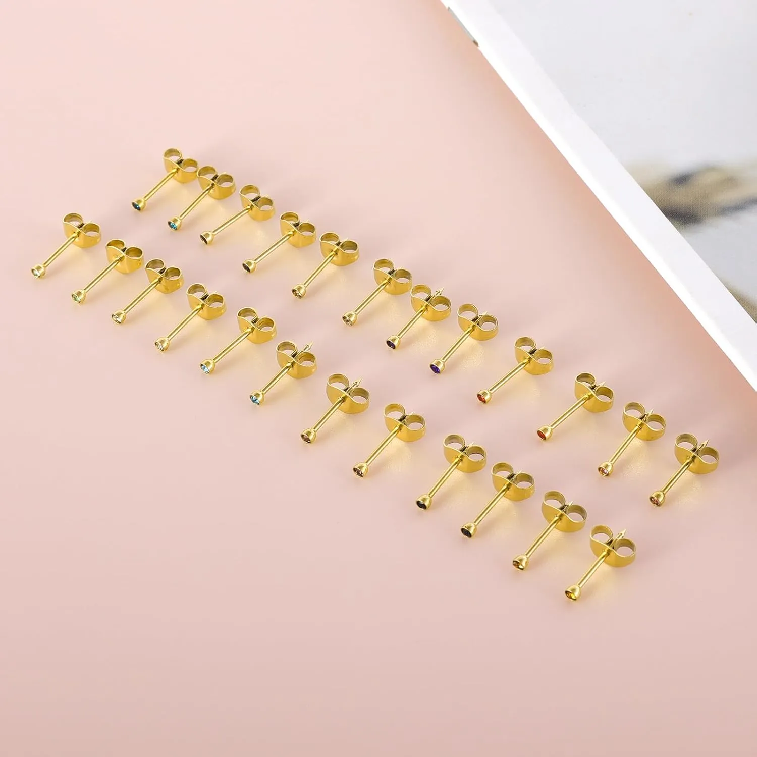 12 Pairs Ear Piercing Stud Earrings, Surgical Stainless Steel Multicolor Cubic Zirconia Birthstone Stud Earrings for Ear Piercing Guns