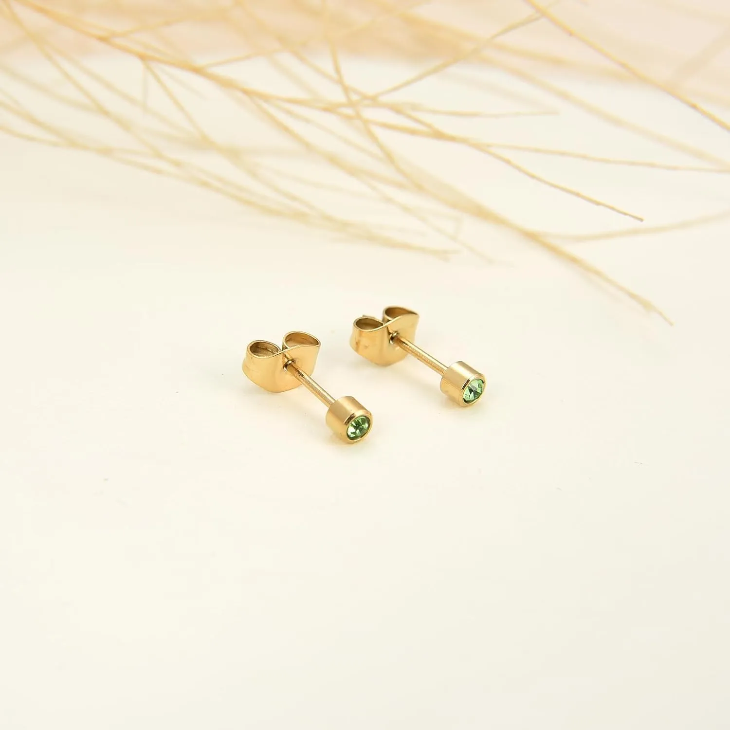 12 Pairs Ear Piercing Stud Earrings, Surgical Stainless Steel Multicolor Cubic Zirconia Birthstone Stud Earrings for Ear Piercing Guns