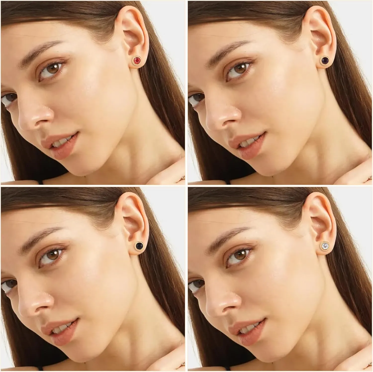 12 Pairs Surgical Stainless Steel Flat Back Birthstone Cubic Zirconia Stud Earrings, Gold Plated Screw Back Round Star Heart Flower Hexagon Triangle CZ Stud Earrings Set