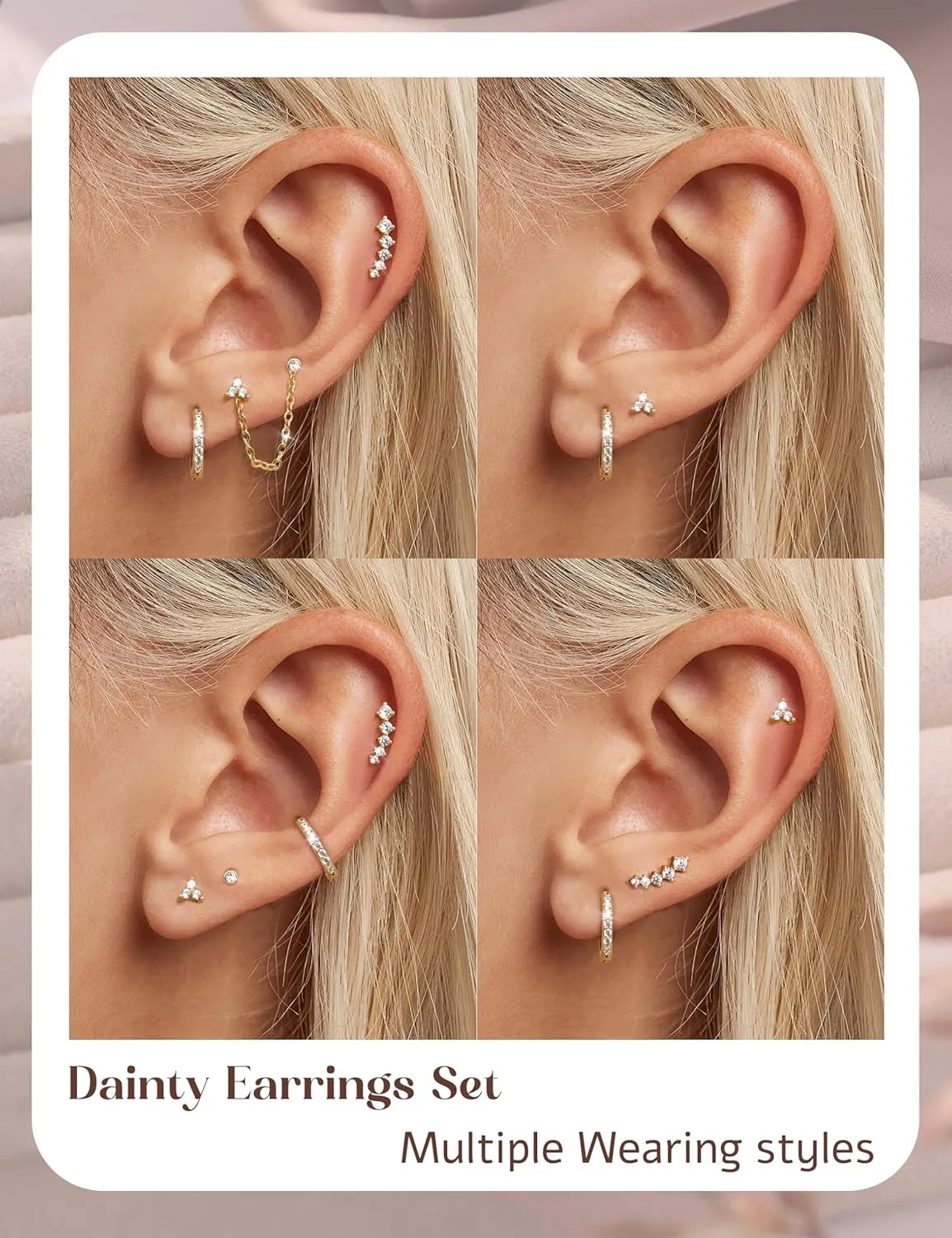 14K Gold Plated 925 Sterling Silver Stud Earrings for Women | Hypoallergenic Cartilage Earrings for Sensitive Ears | Dainty Small Studs Hoop Earring Stacks Set 20G Helix Tragus Piercing Jewelry