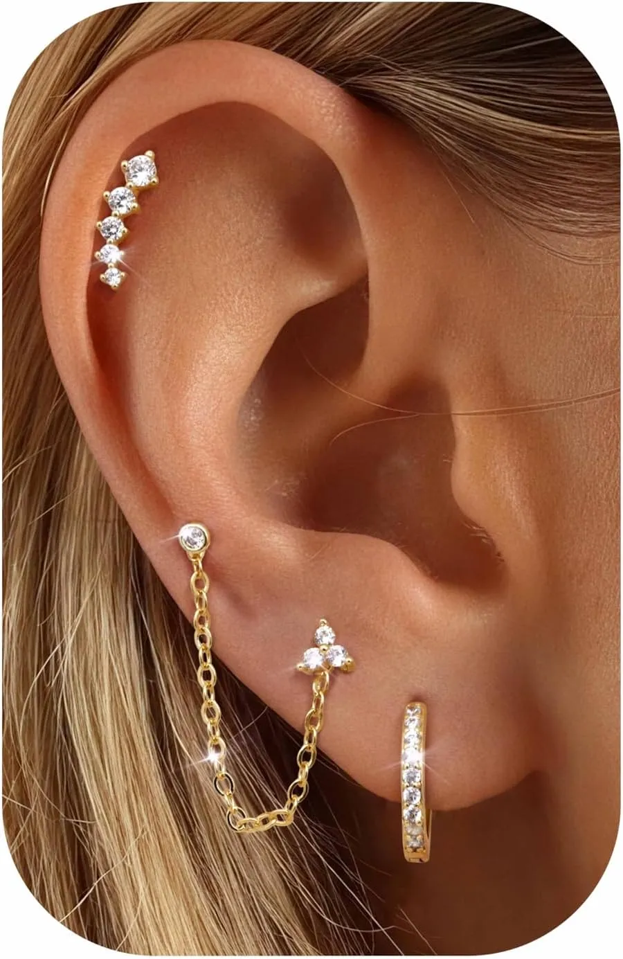 14K Gold Plated 925 Sterling Silver Stud Earrings for Women | Hypoallergenic Cartilage Earrings for Sensitive Ears | Dainty Small Studs Hoop Earring Stacks Set 20G Helix Tragus Piercing Jewelry
