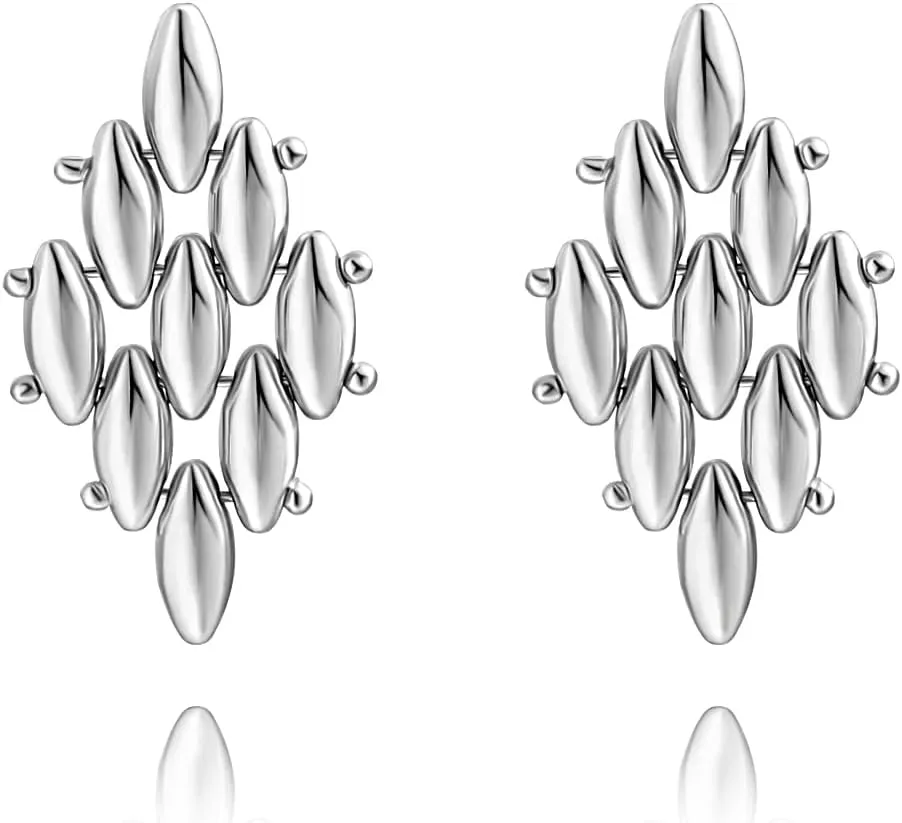 18K Gold Plated Silver Stud Earrings Geometric Post Lightweight Drop Dangle Earrings White Simulated Shell Pearl Earrings for Women
