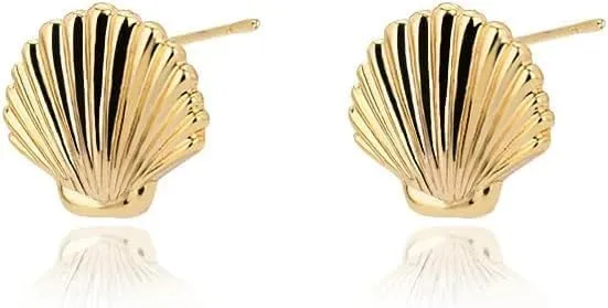 18K Gold Shell Stud Earrings, Gold Plated Tropical Beach Shell for Women, Boho Seashell Earrings, Gift for Her, Women's Earrings