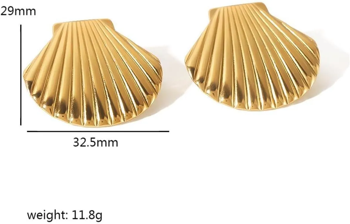 18K Gold Shell Stud Earrings,Dainty Stainless Steel Piercing Drop Earrings, Ocean Beach Bohemian Statement Jewelry Gifts for Women