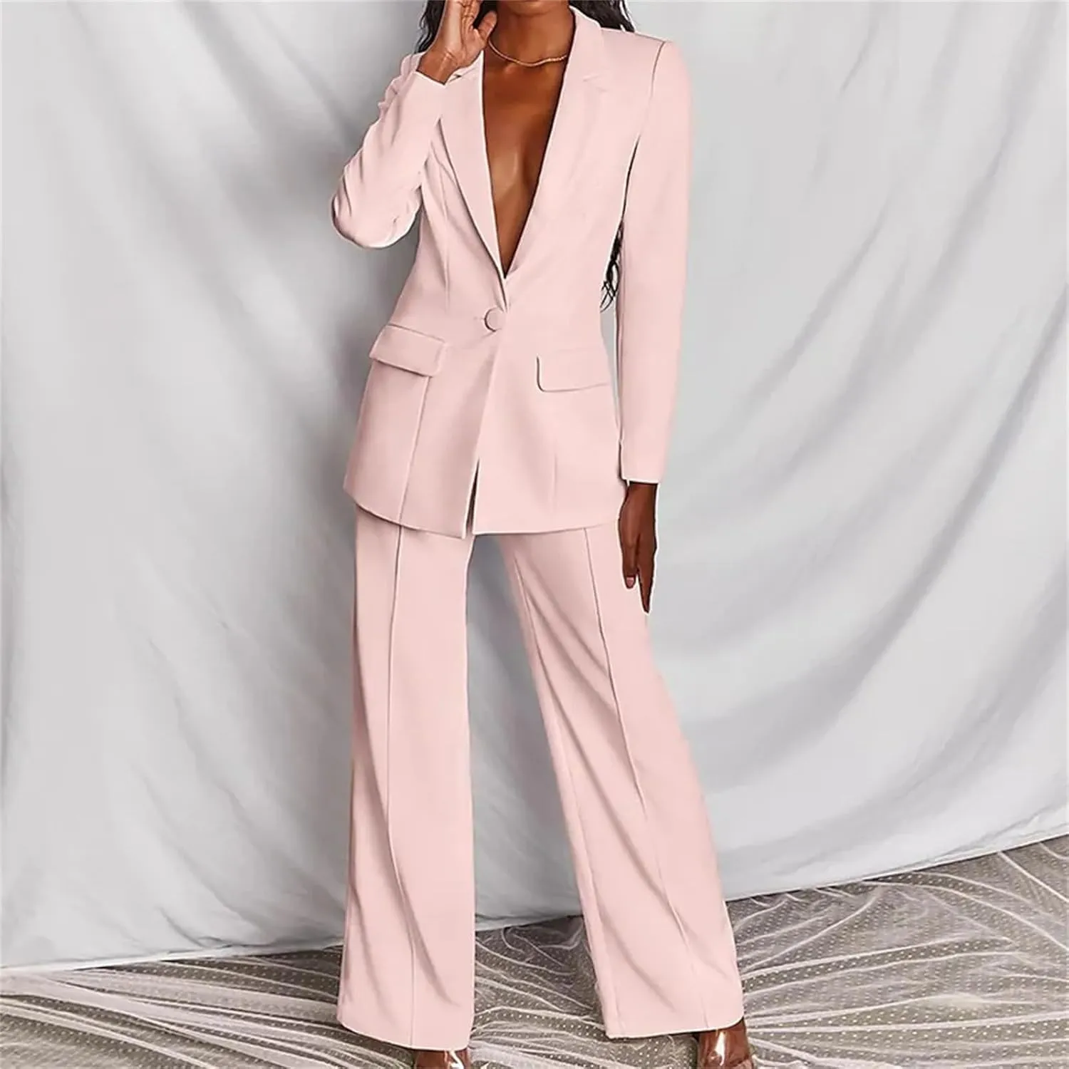 2 Piece Pant Suits for Women Dressy Business Casual Outfits Office Work Suit Set Professional Blazer Pant Suits Set