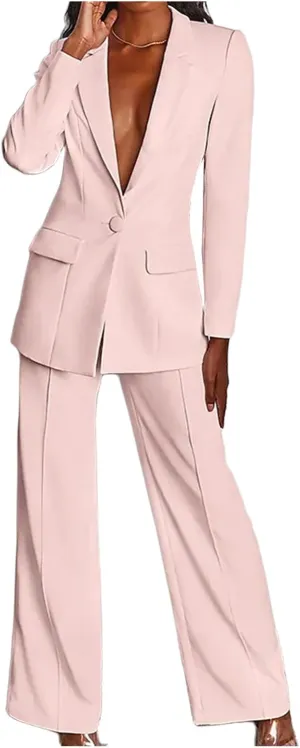2 Piece Pant Suits for Women Dressy Business Casual Outfits Office Work Suit Set Professional Blazer Pant Suits Set