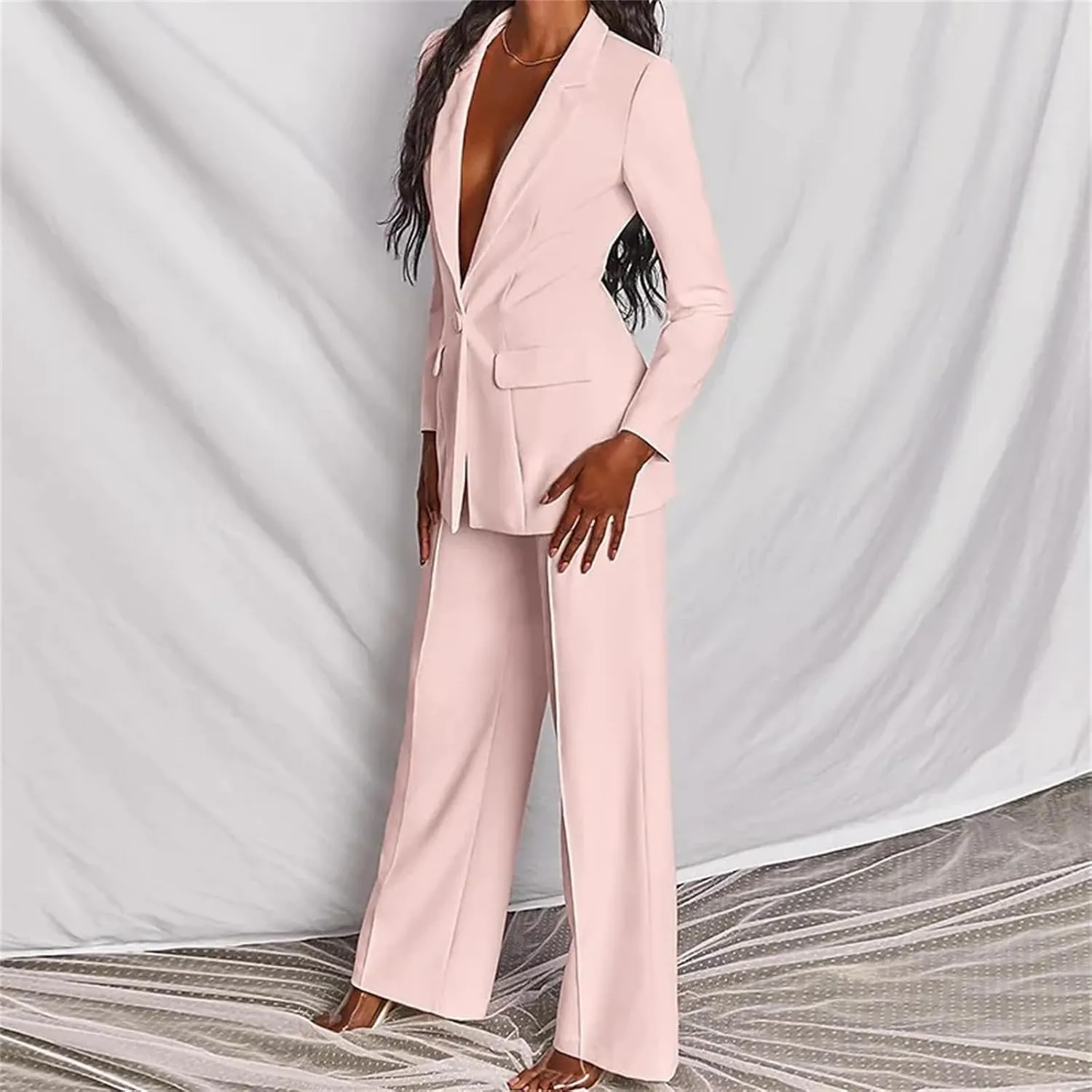 2 Piece Pant Suits for Women Dressy Business Casual Outfits Office Work Suit Set Professional Blazer Pant Suits Set
