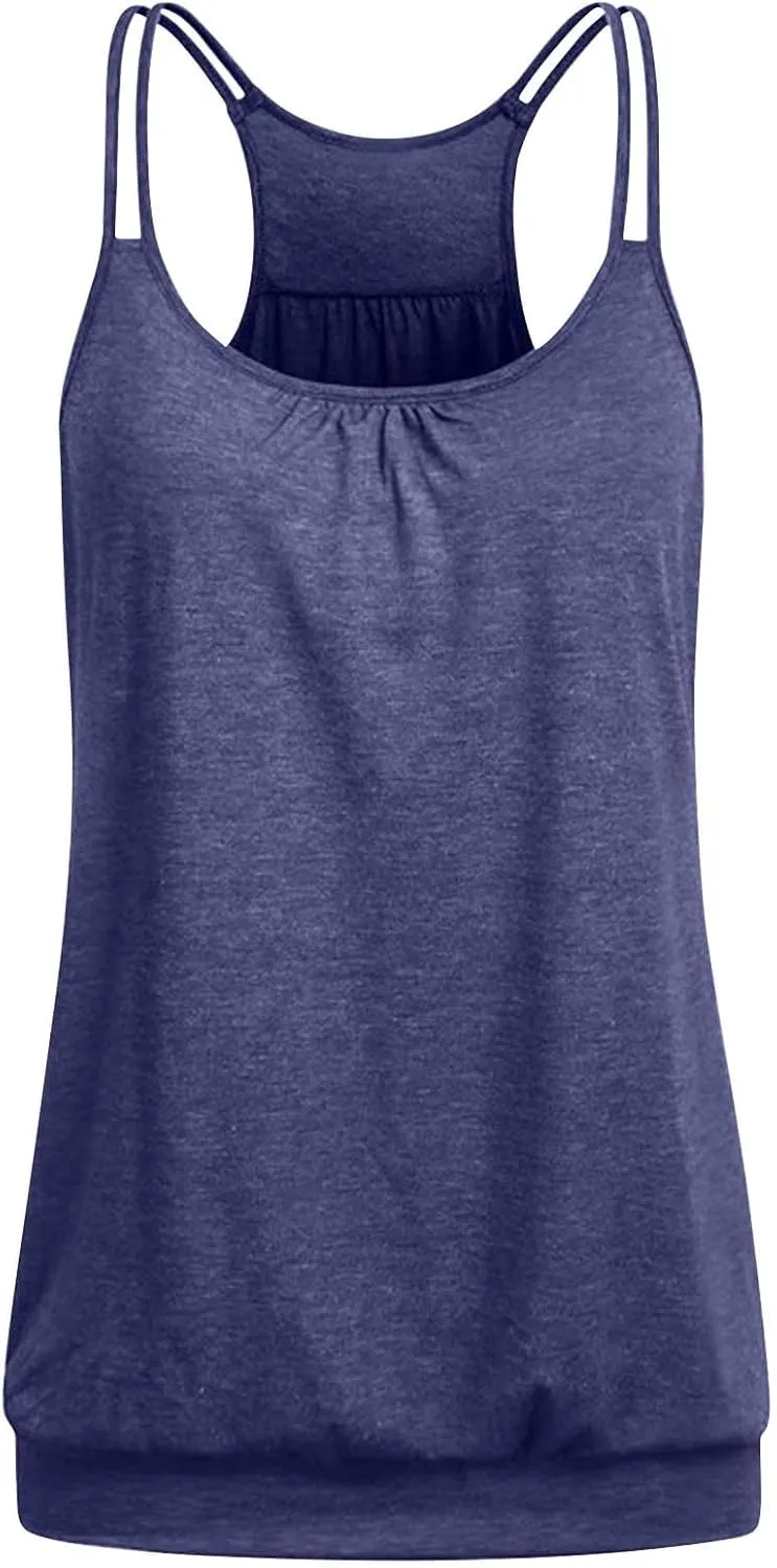2 Pieces Women Camisoles Basic Spaghetti Strap Racerback Stretch Cami Summer Tanks Packs Cover Tummy Blouse Tunic Tees
