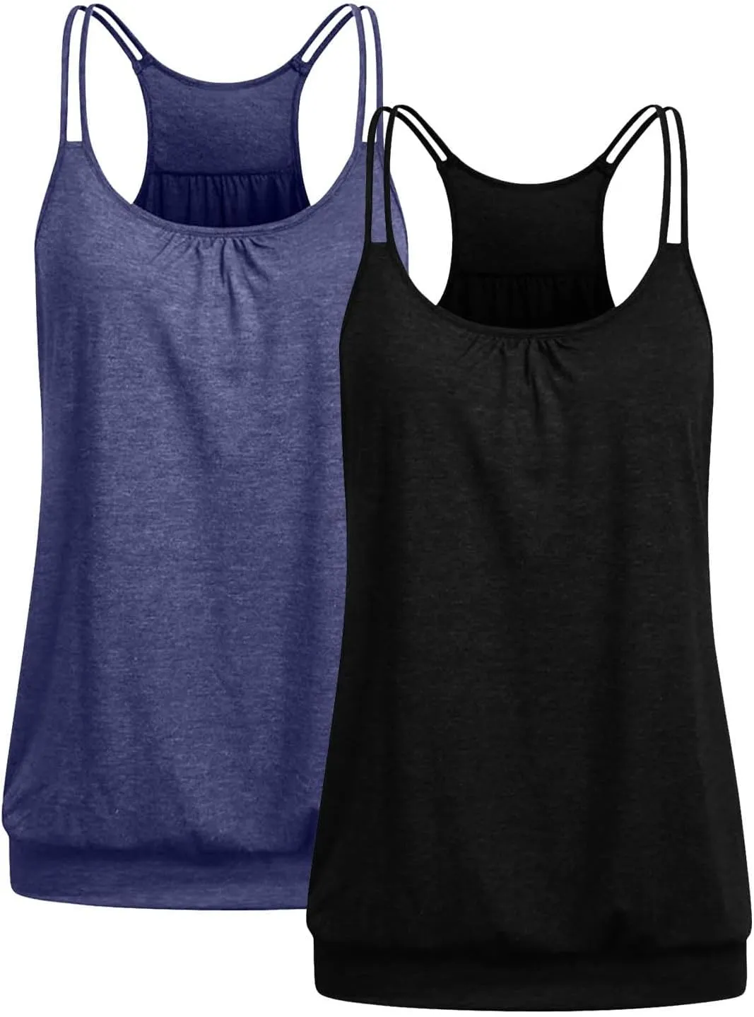 2 Pieces Women Camisoles Basic Spaghetti Strap Racerback Stretch Cami Summer Tanks Packs Cover Tummy Blouse Tunic Tees