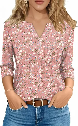 3/4 Lenght Sleeve Womens Tops Summer and Spring Tops for Women V Neck Blouses Dressy Casual 2025 Trendy
