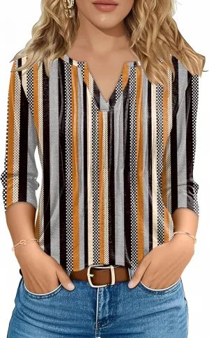 3/4 Lenght Sleeve Womens Tops Summer and Spring Tops for Women V Neck Blouses Dressy Casual 2025 Trendy