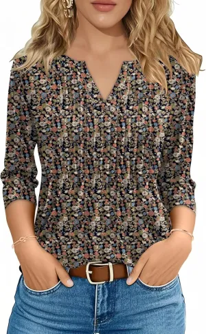 3/4 Lenght Sleeve Womens Tops Summer and Spring Tops for Women V Neck Blouses Dressy Casual 2025 Trendy