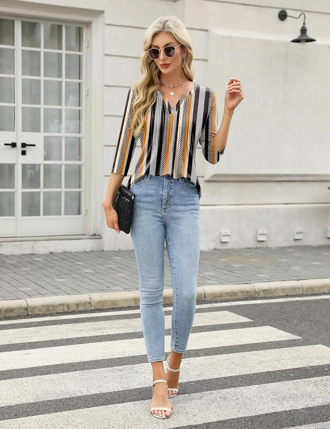 3/4 Lenght Sleeve Womens Tops Summer and Spring Tops for Women V Neck Blouses Dressy Casual 2025 Trendy