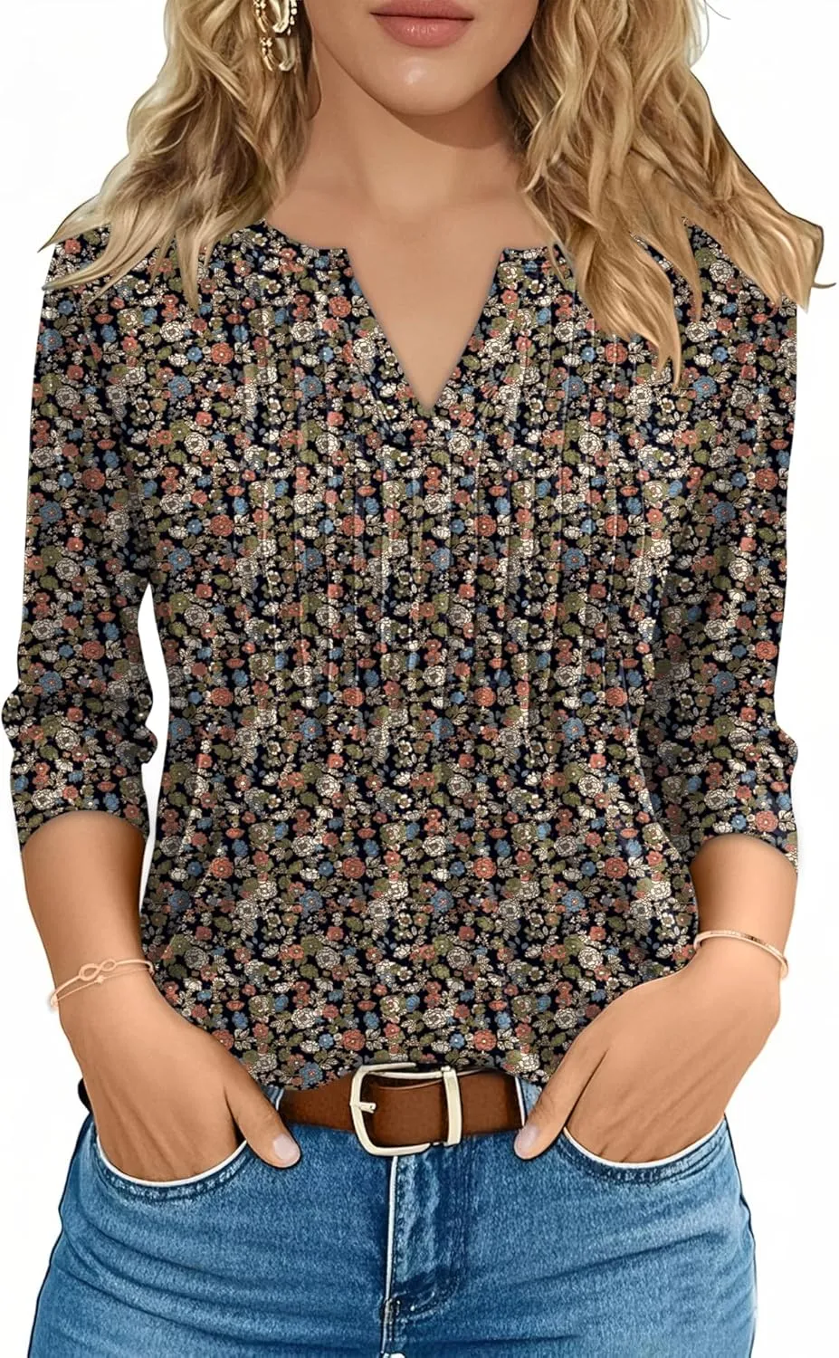 3/4 Lenght Sleeve Womens Tops Summer and Spring Tops for Women V Neck Blouses Dressy Casual 2025 Trendy