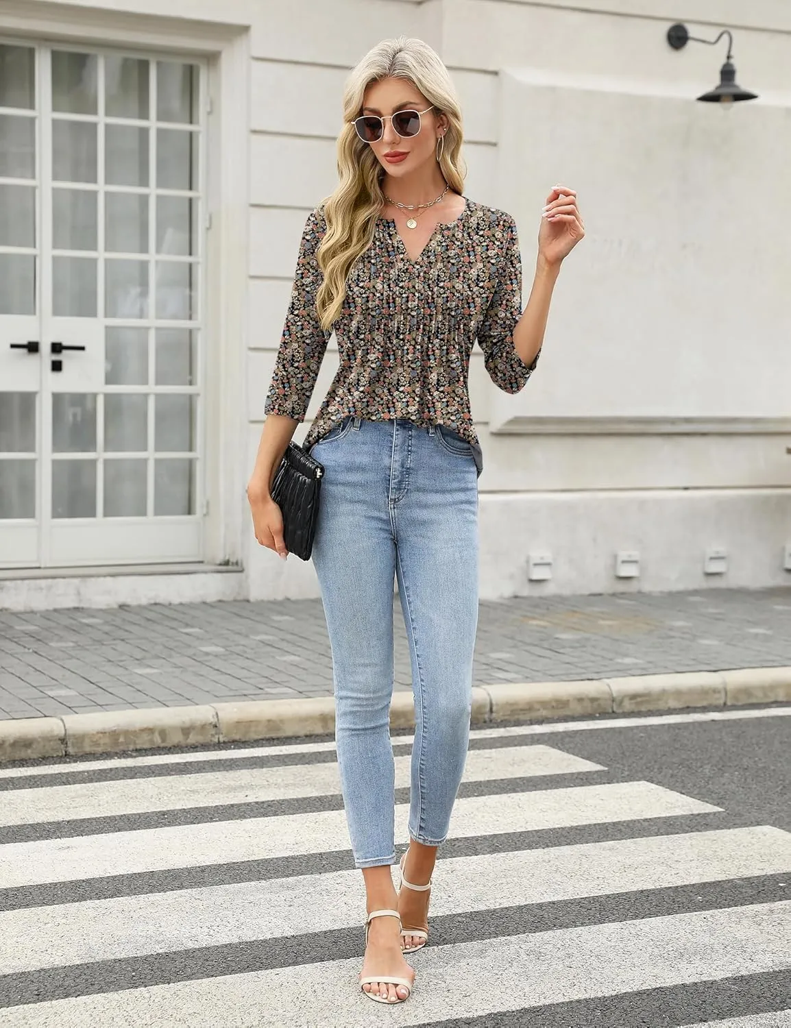3/4 Lenght Sleeve Womens Tops Summer and Spring Tops for Women V Neck Blouses Dressy Casual 2025 Trendy