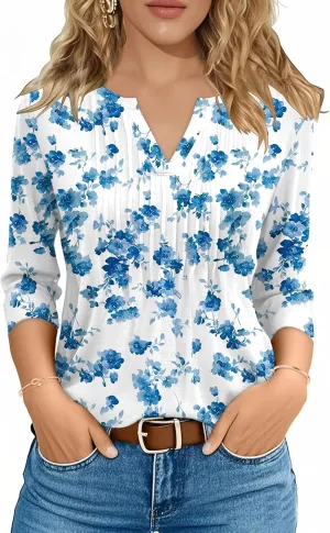 3/4 Lenght Sleeve Womens Tops Summer and Spring Tops for Women V Neck Blouses Dressy Casual 2025 Trendy