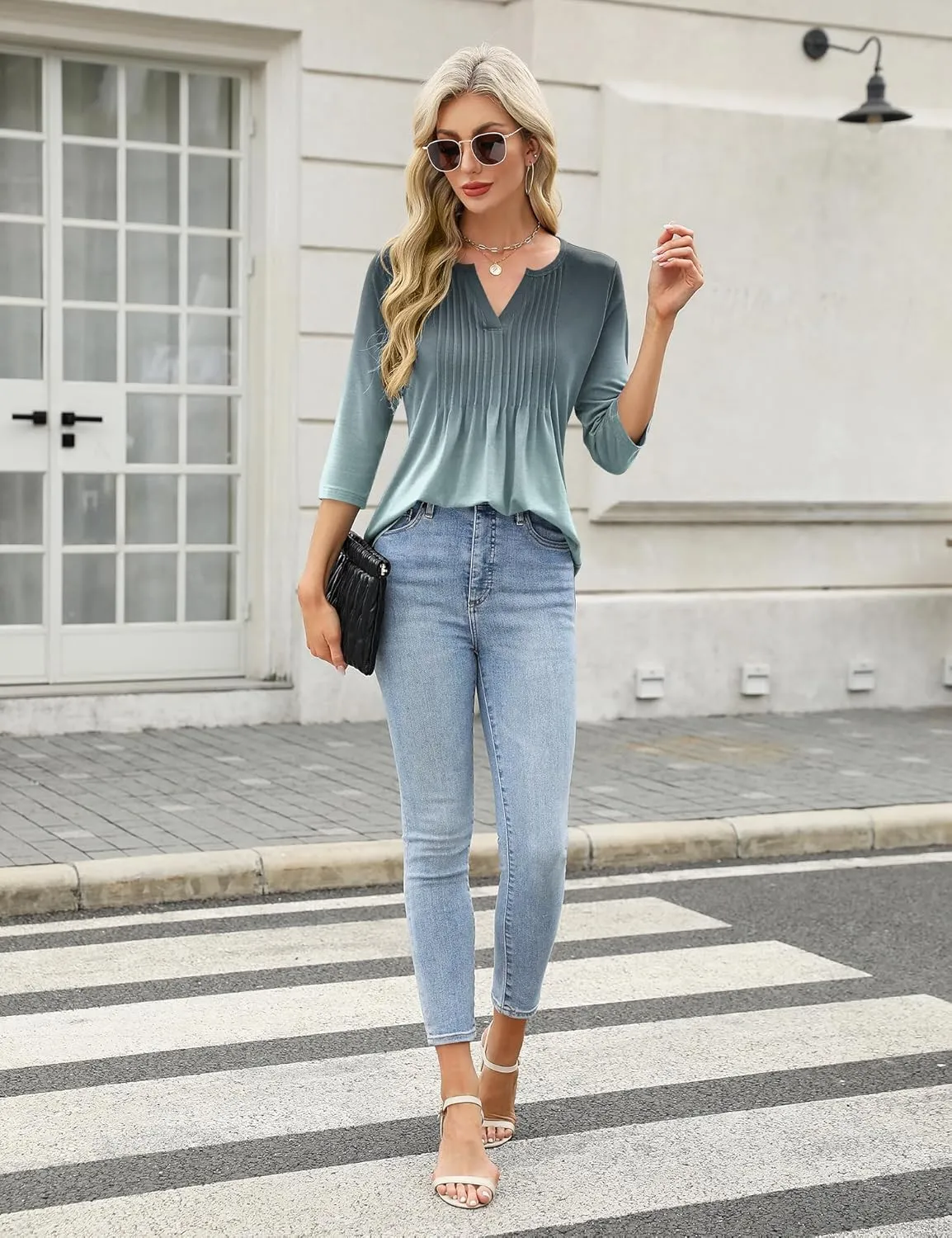 3/4 Lenght Sleeve Womens Tops Summer and Spring Tops for Women V Neck Blouses Dressy Casual 2025 Trendy