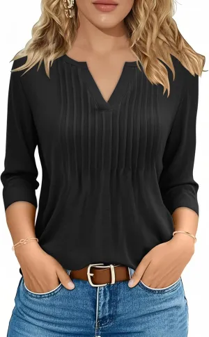 3/4 Lenght Sleeve Womens Tops Summer and Spring Tops for Women V Neck Blouses Dressy Casual 2025 Trendy