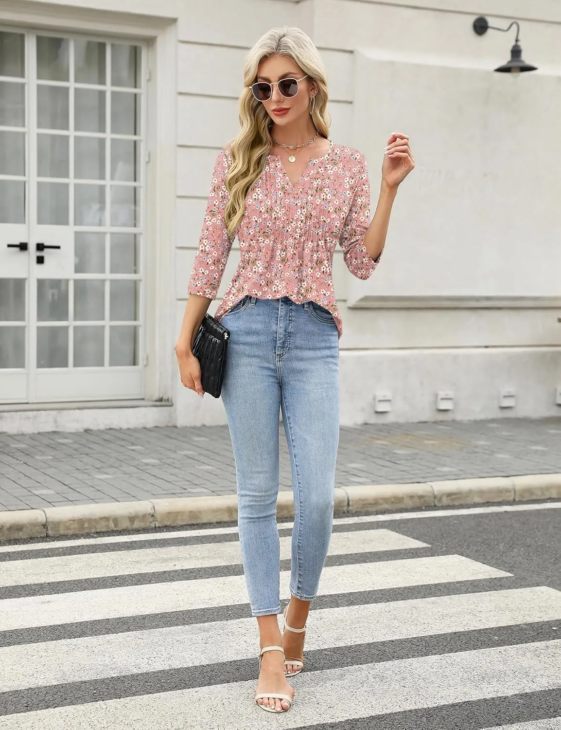 3/4 Lenght Sleeve Womens Tops Summer and Spring Tops for Women V Neck Blouses Dressy Casual 2025 Trendy