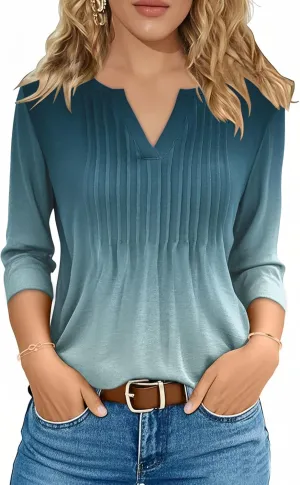 3/4 Lenght Sleeve Womens Tops Summer and Spring Tops for Women V Neck Blouses Dressy Casual 2025 Trendy