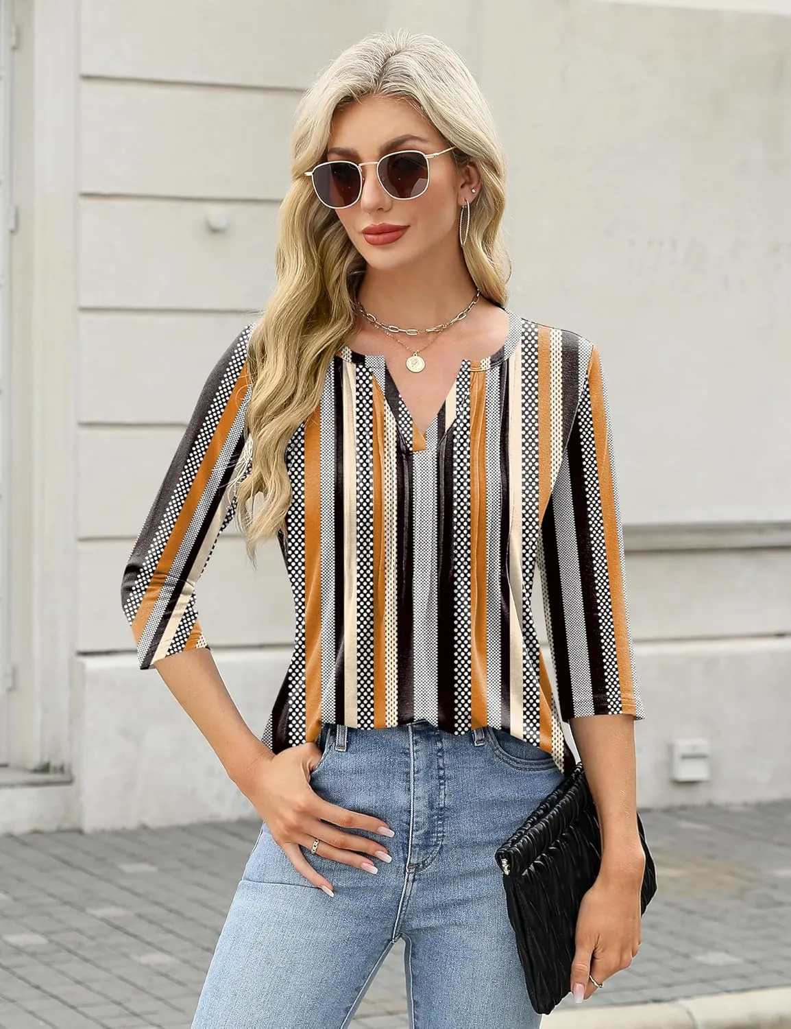 3/4 Lenght Sleeve Womens Tops Summer and Spring Tops for Women V Neck Blouses Dressy Casual 2025 Trendy
