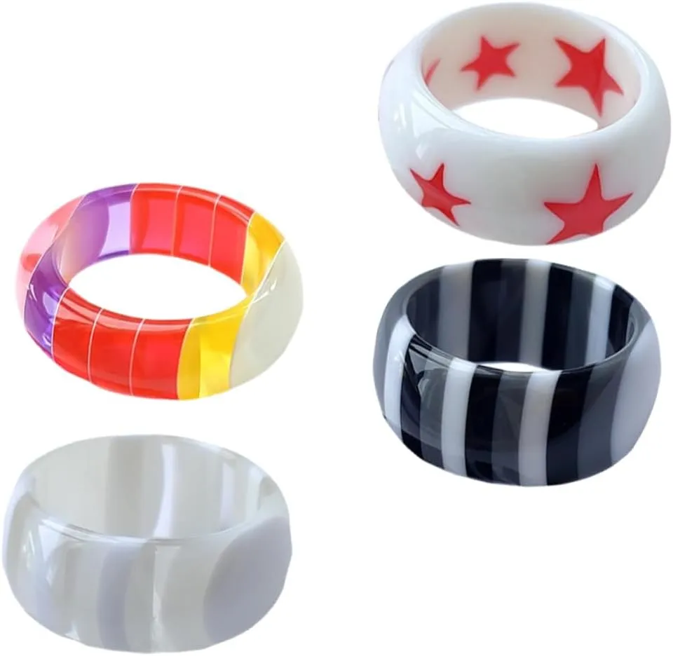 4Pcs Resin Finger Rings Knuckle Decoration Jewelry for Women Unique Stackable Rings for Parties and Daily Wear