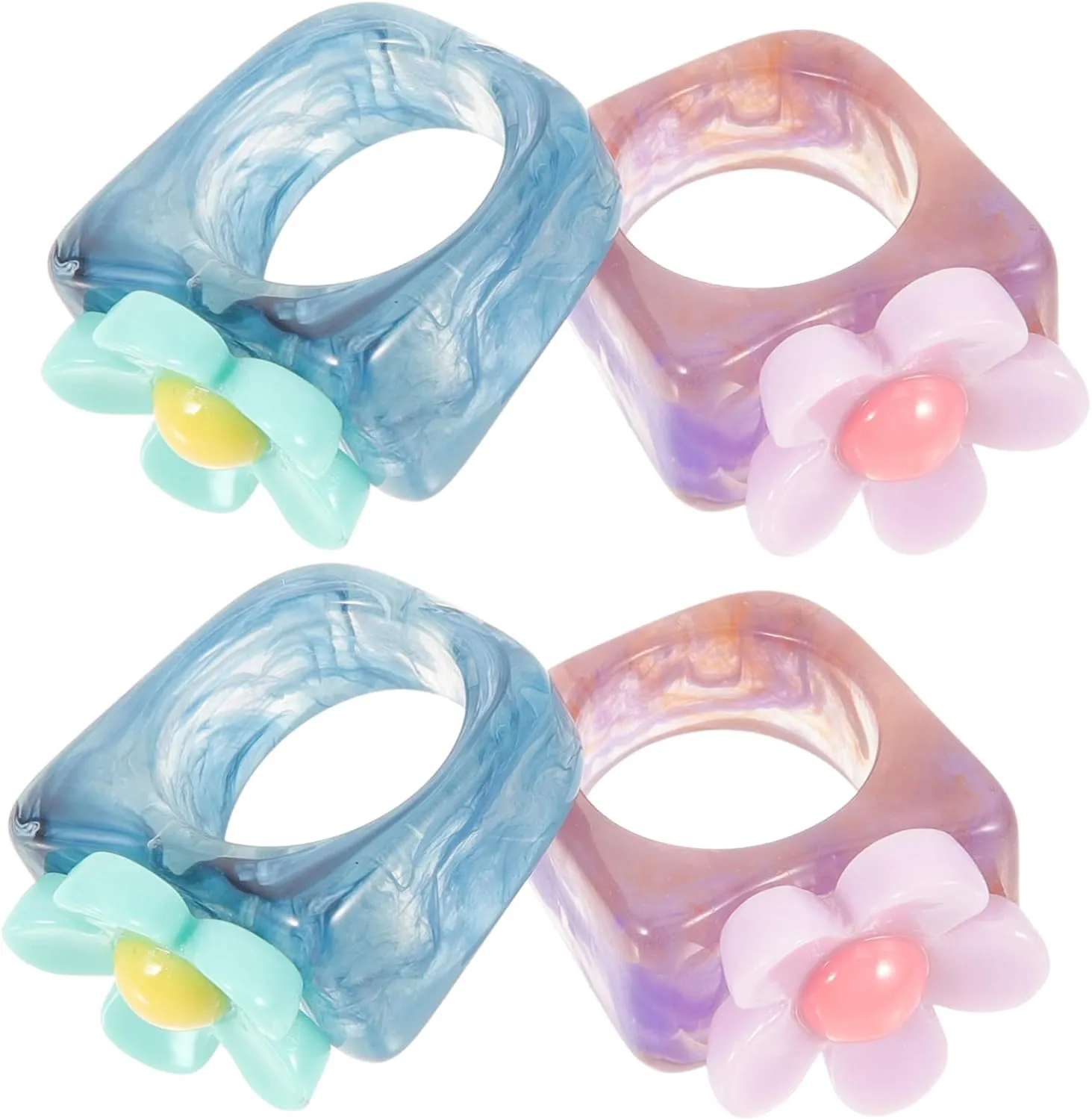 4Pcs Retro Resin Finger Rings for Women Stackable Floral Design Jewelry Comfortable Fashion Finger Decoration for Everyday Wear
