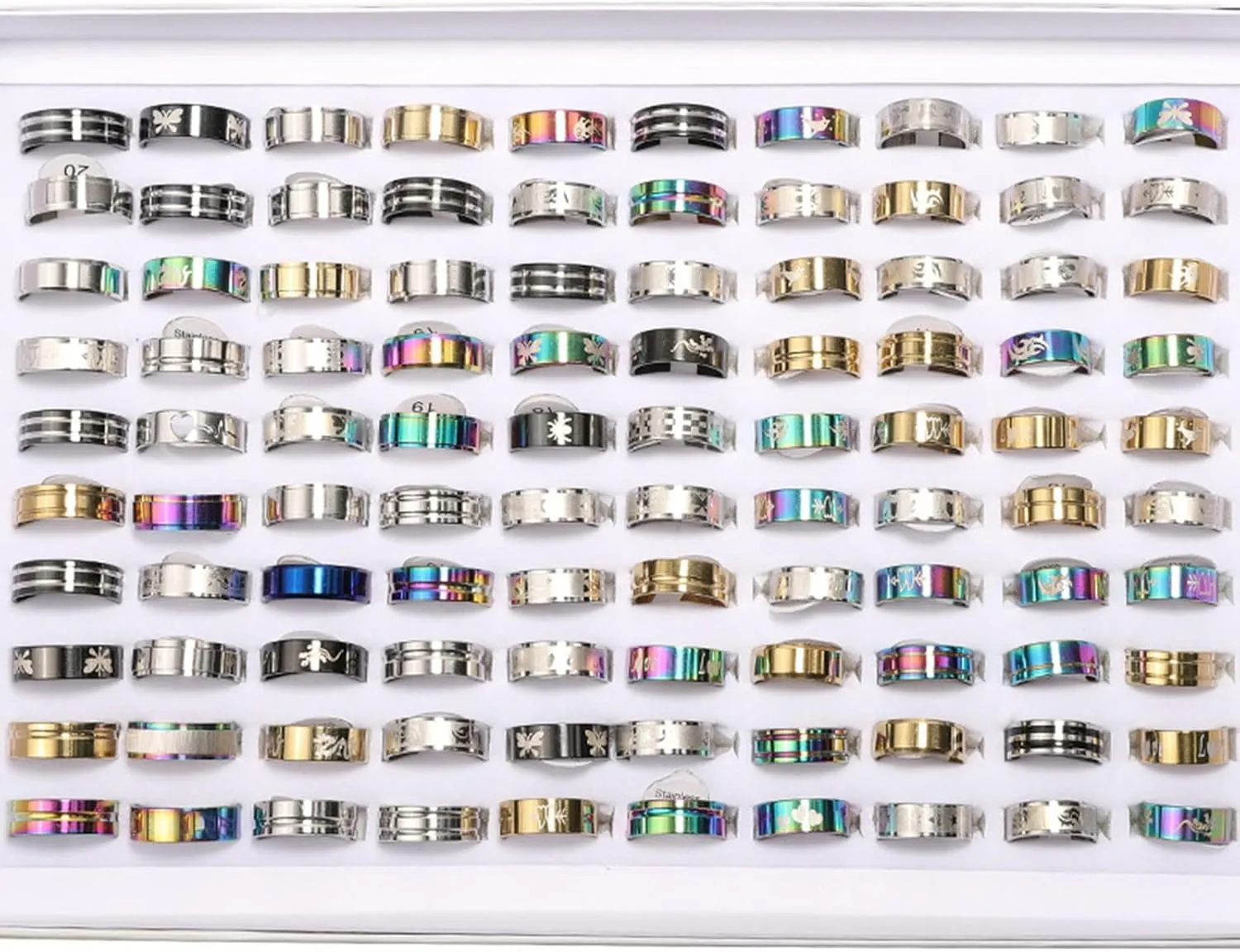 50Pcs Fashion Stainless Heart Rings For Women Men Mix Style Jewelry Resin Size 5