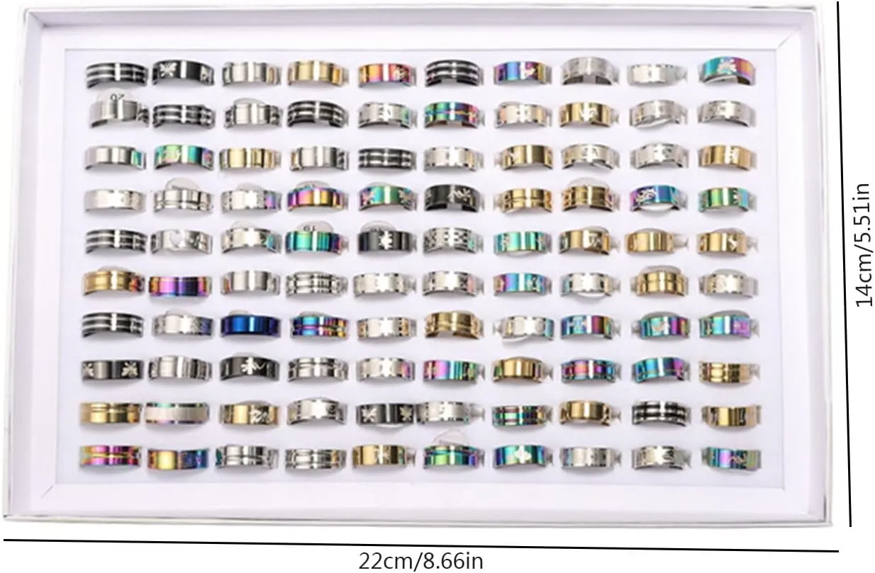 50Pcs Fashion Stainless Heart Rings For Women Men Mix Style Jewelry Resin Size 5