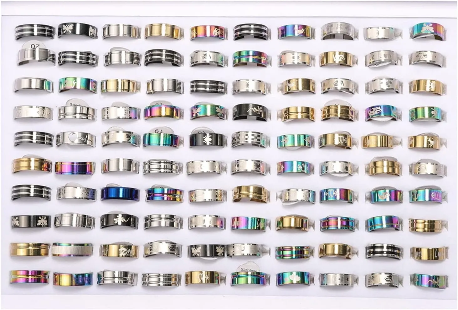 50Pcs Fashion Stainless Heart Rings For Women Men Mix Style Jewelry Resin Size 5