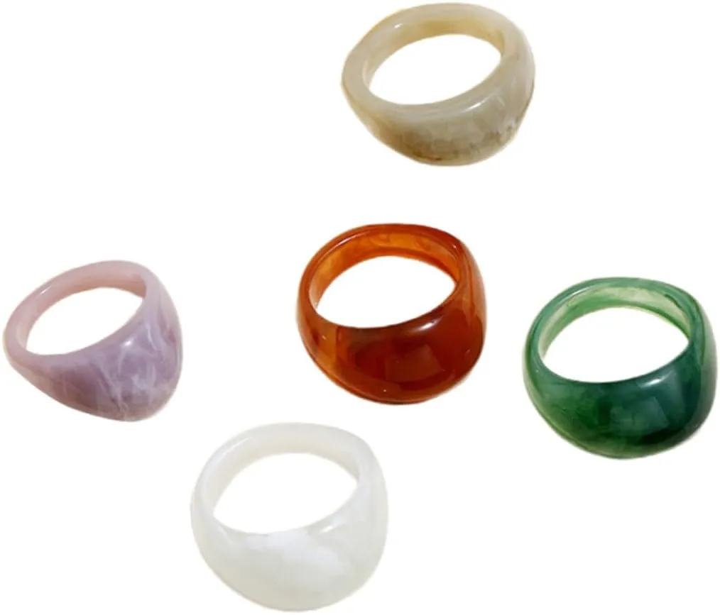 5Pcs Resin Rings Retro Geometric Knuckle Jewelry for Women Comfortable Fashion Accessories for Special Occasions