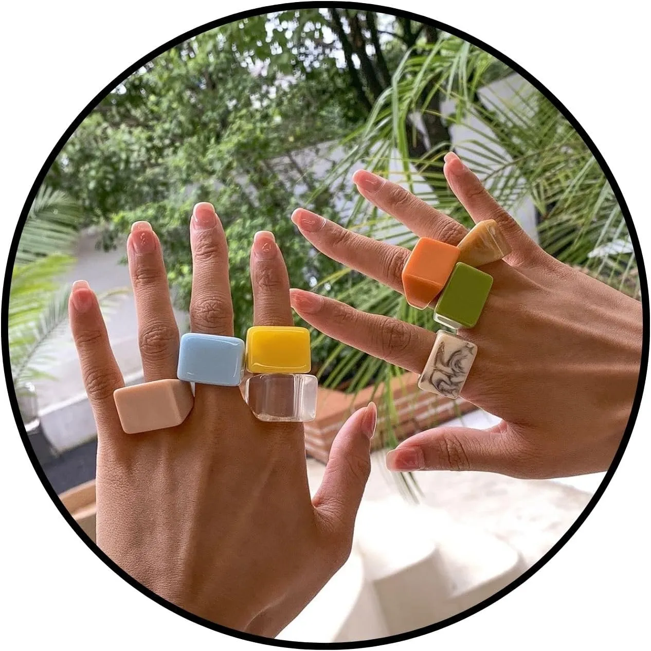 8Pcs Resin Ring Set Acrylic Plastic Knuckle Rings for Women Cute Trendy Chunky Geometric Colorful Stackable Square Jewelry Pack Statement Dome Thick Ring Y2K Birthday Gift Friendship