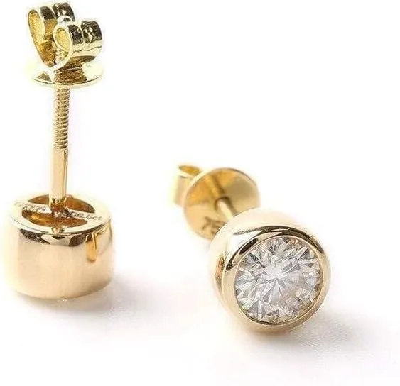 925 Sterling Silver 1.35 Ctw Round Cut Simulated Diamond Bezel Set Stud Earrings with 14k White Gold Finish