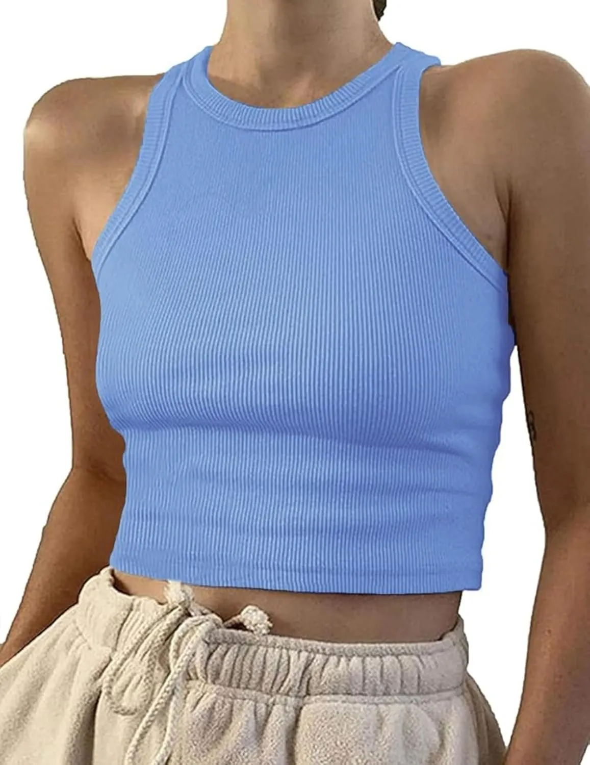 95% Cotton Crop Ribbed Racerback Tank Tops for Women Casual Summer Basic Cropped Tank Top Y2k Tops