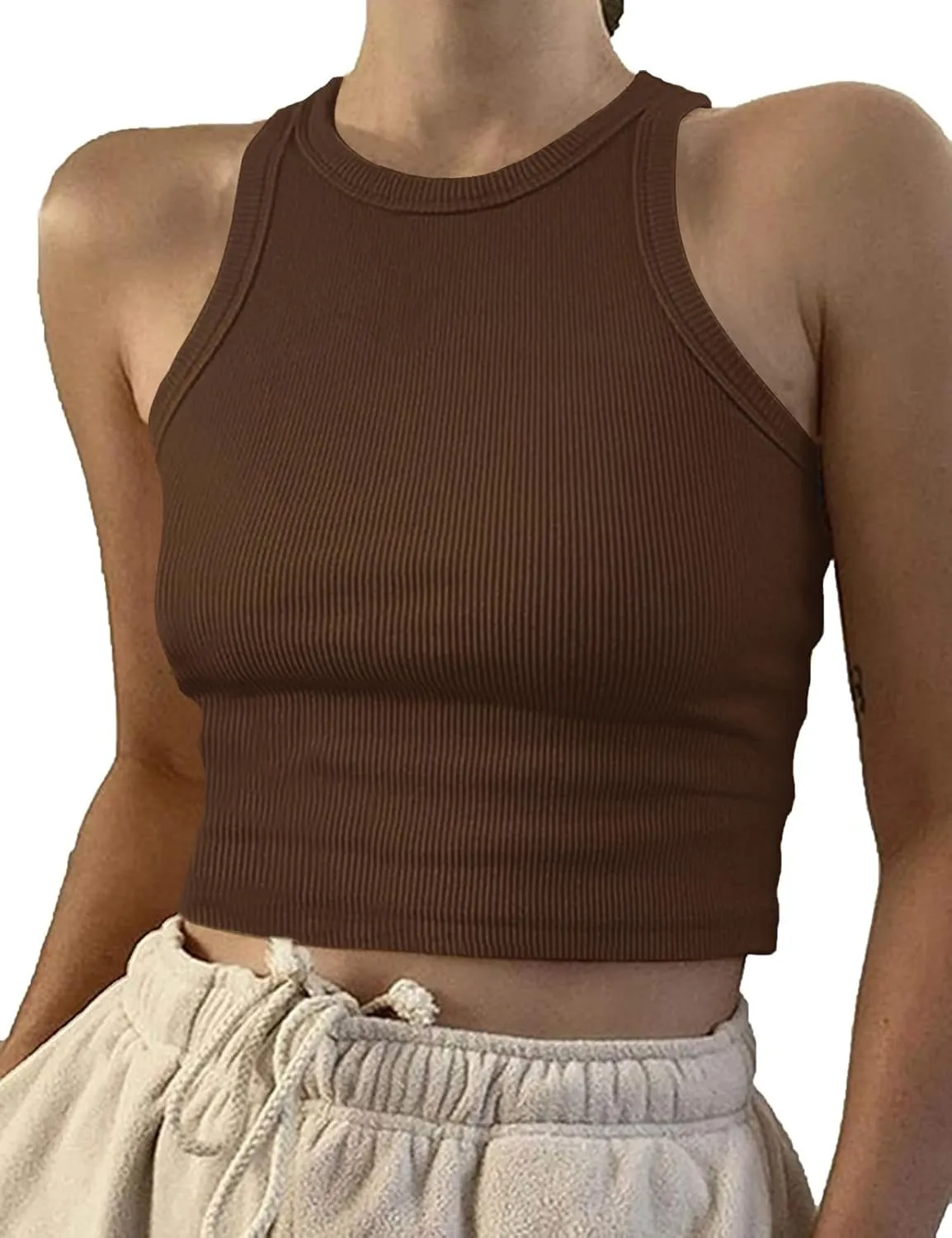 95% Cotton Crop Ribbed Racerback Tank Tops for Women Casual Summer Basic Cropped Tank Top Y2k Tops