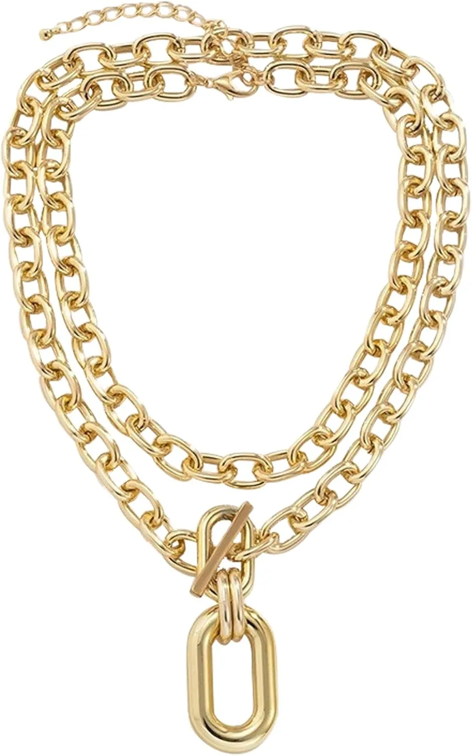 ABJFJE 2Pcs Gold Layered Chunky Chain Choker Necklace with Carabiner Clasp Oval Pendant Neckalces Retro Punk Jewelry for Women Gift