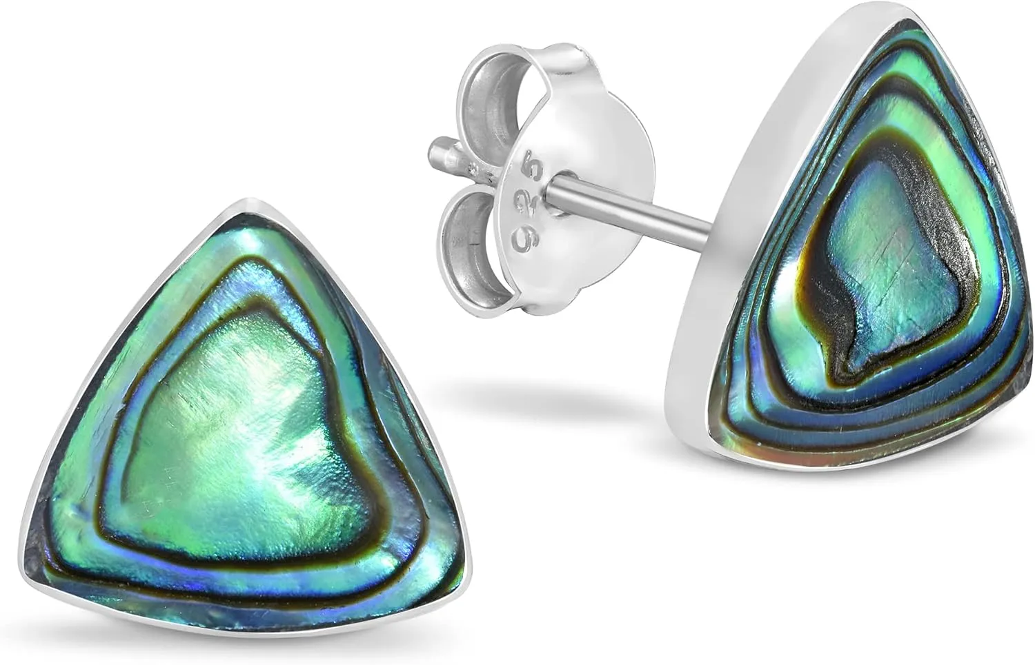 AeraVida Minimal Geometric Rainbow Abalone Shell 9mm Triangle .925 Sterling Silver Stud Earrings | Sterling Silver Stud Earring for women