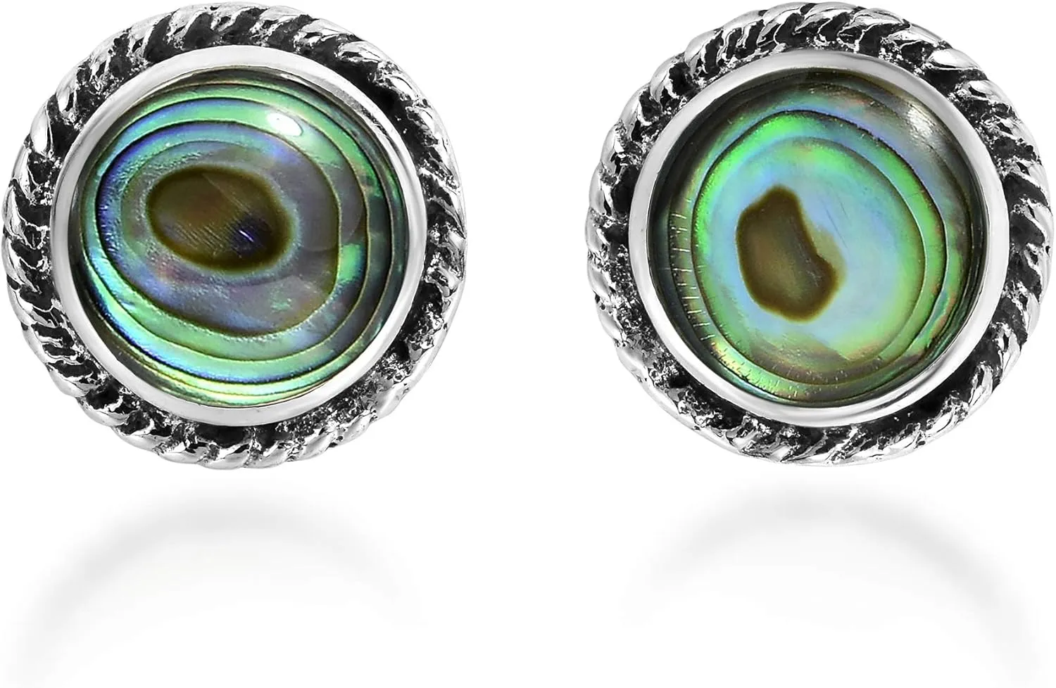 AeraVida Ocean-Inspired Round Abalone Shell Inlay .925 Sterling Silver Stud Earrings | Framed Pierced Post Earrings for Unisex Casual and Coastal Style | Stylish Beach Vibe Accessories