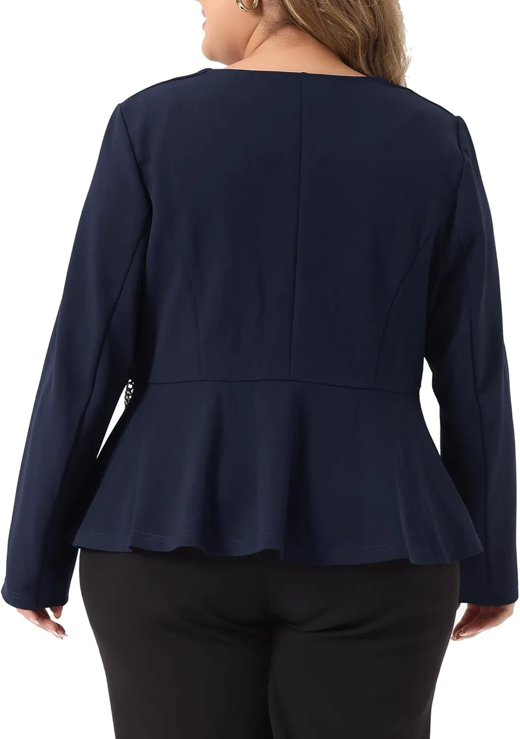 Agnes Orinda Plus Size Blazer for Women Work Button Chain 2023 Office Fashion Jacket Peplum Blazers