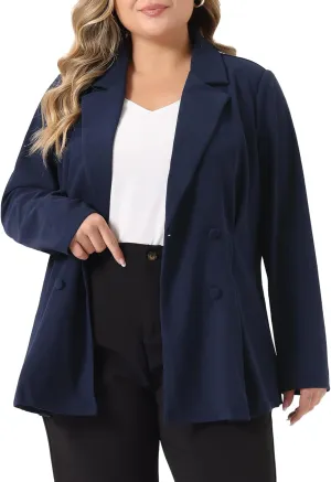 Agnes Orinda Plus Size Women Blazers Lapel Collar Elegant Double Breasted Casual Work Blazers