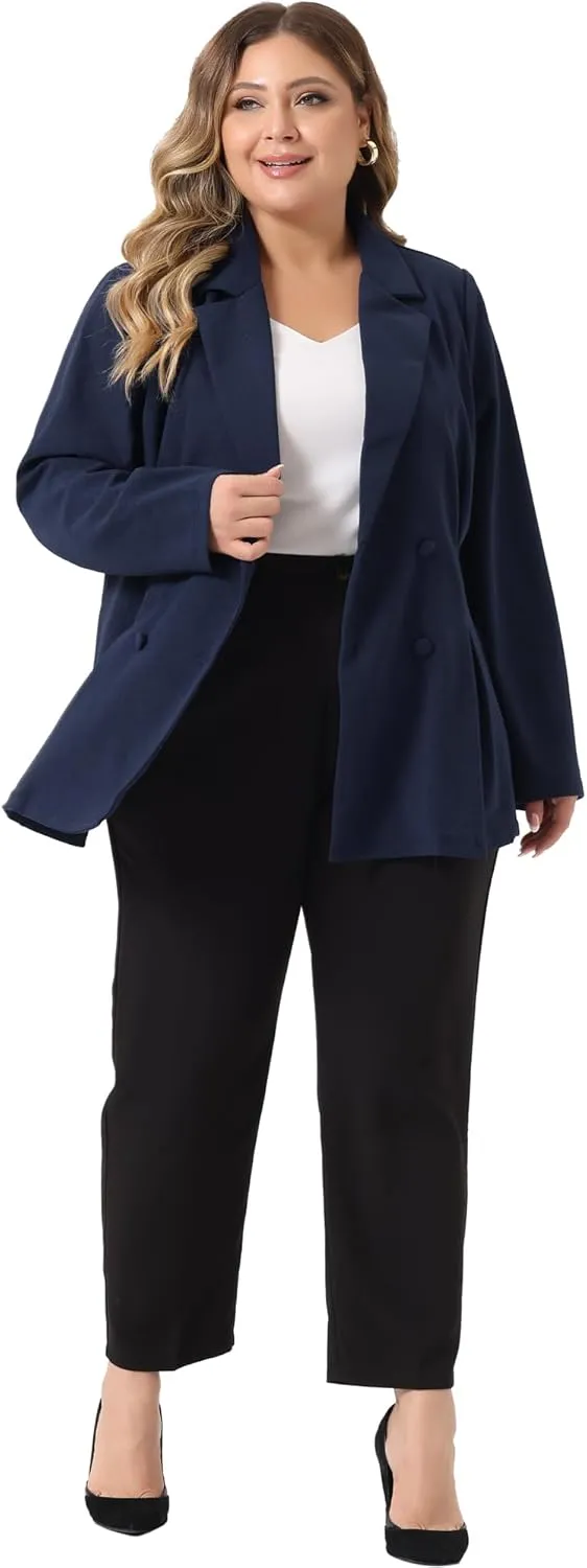 Agnes Orinda Plus Size Women Blazers Lapel Collar Elegant Double Breasted Casual Work Blazers