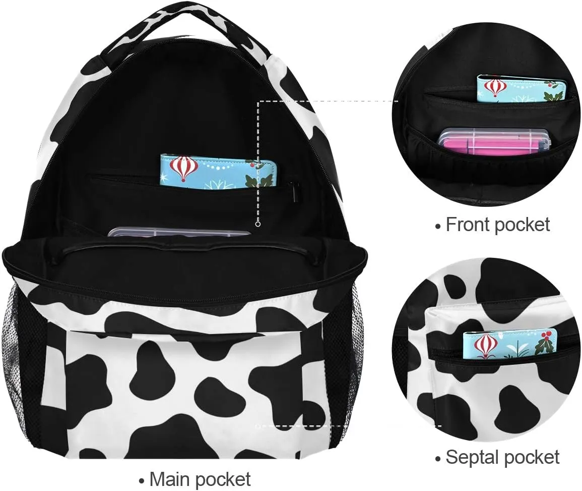 ALAZA Black & White Cow Print Backpack Purse for Kids Boys Girls Women Personalized Laptop iPad Tablet Travel School Bag with Multiple Pockets