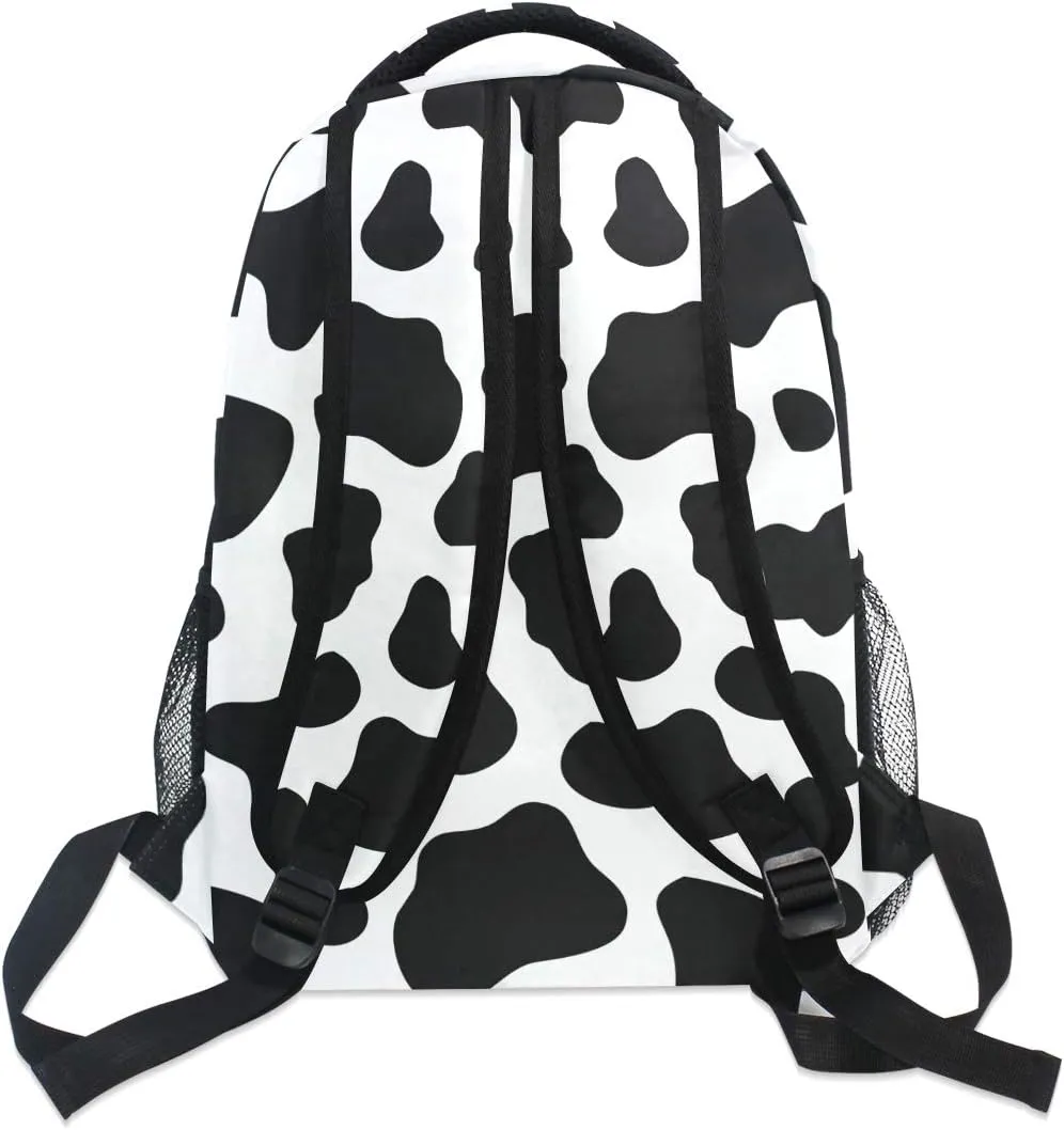 ALAZA Black & White Cow Print Backpack Purse for Kids Boys Girls Women Personalized Laptop iPad Tablet Travel School Bag with Multiple Pockets