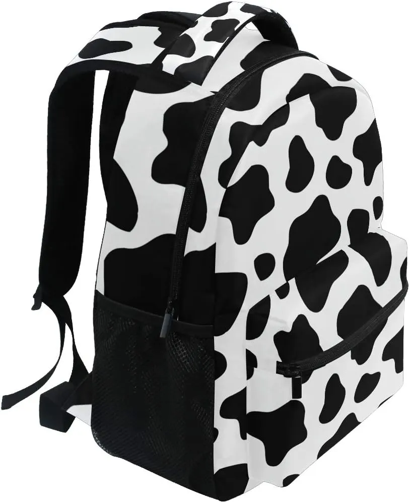 ALAZA Black & White Cow Print Backpack Purse for Kids Boys Girls Women Personalized Laptop iPad Tablet Travel School Bag with Multiple Pockets