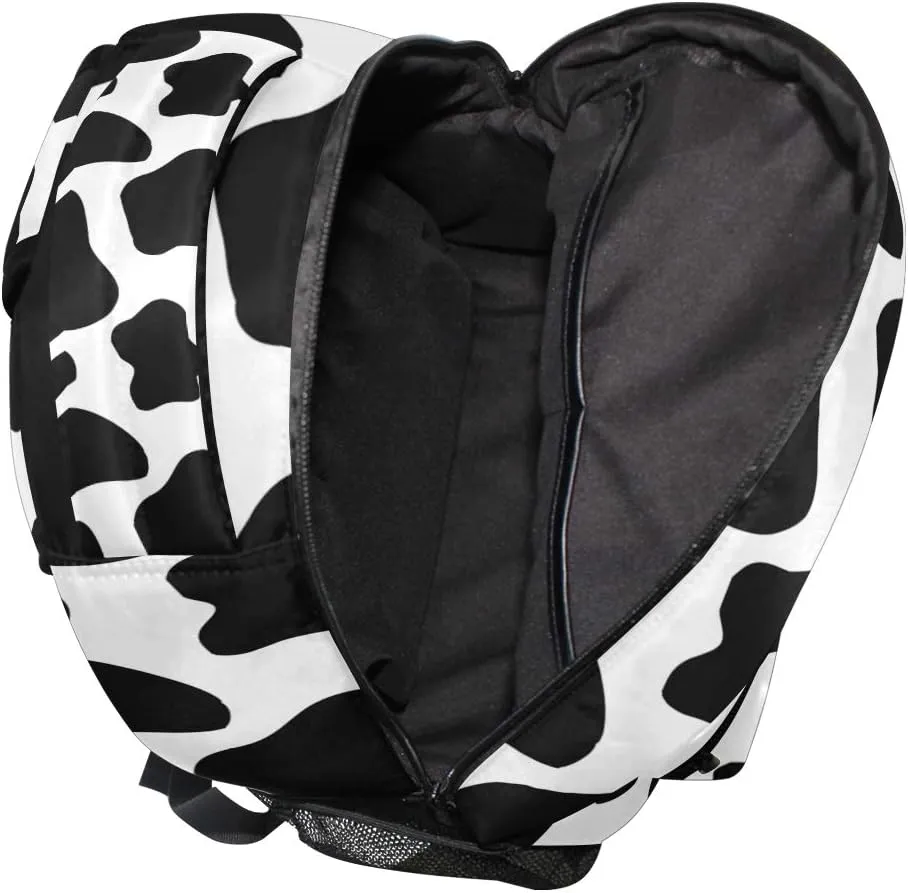 ALAZA Black & White Cow Print Backpack Purse for Kids Boys Girls Women Personalized Laptop iPad Tablet Travel School Bag with Multiple Pockets