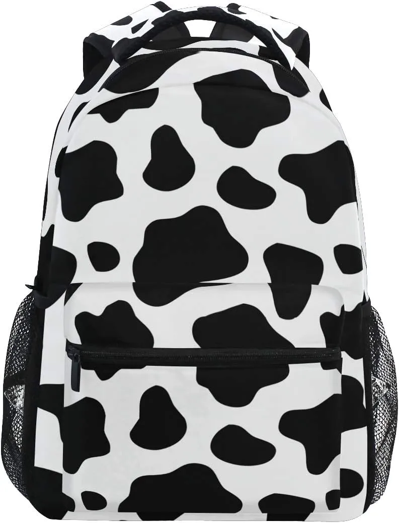 ALAZA Black & White Cow Print Backpack Purse for Kids Boys Girls Women Personalized Laptop iPad Tablet Travel School Bag with Multiple Pockets