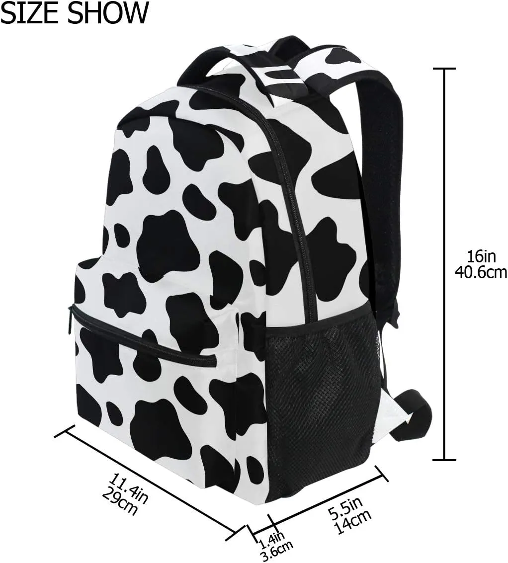 ALAZA Black & White Cow Print Backpack Purse for Kids Boys Girls Women Personalized Laptop iPad Tablet Travel School Bag with Multiple Pockets